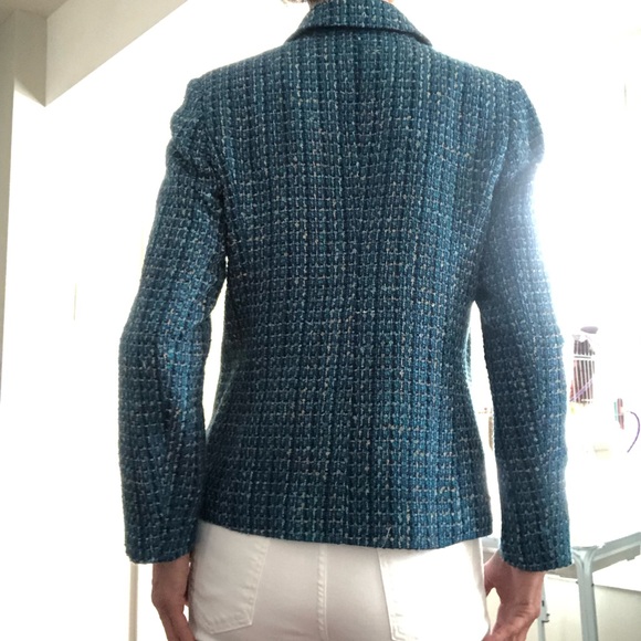 Vintage Women's Turquoise Blue Tweed Eclectic Grandpa Jacket size 8 - Picture 2 of 10